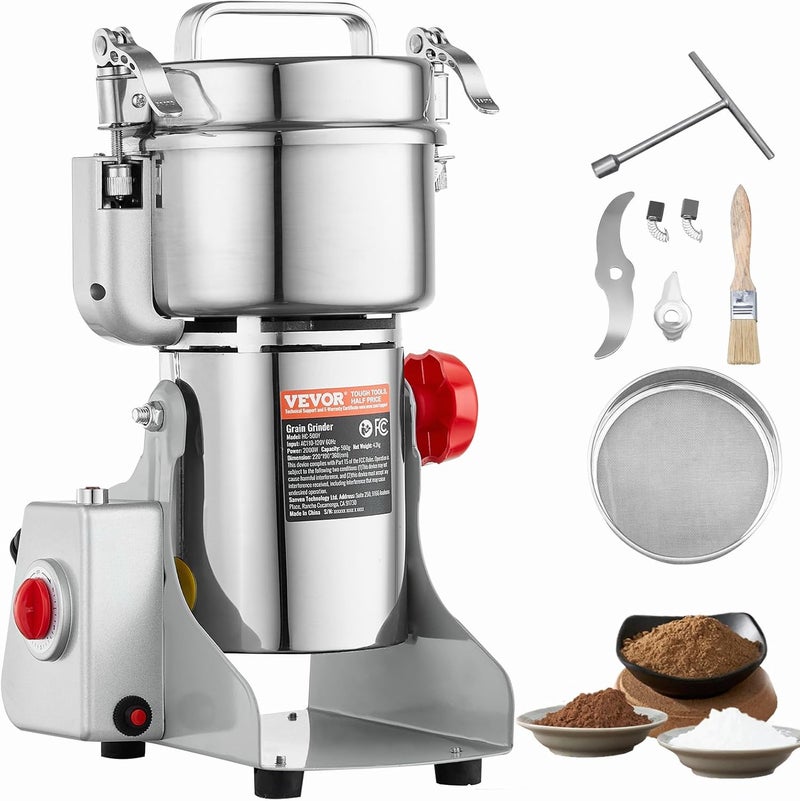 VEVOR 500g Electric Grain Mill Grinder, High Speed 2000W Commercial Spice Grinders, Stainless Steel Pulverizer Powder Machine, for Dry Grains Spices Cereals Coffee Corn Pepper, Swing Type - Image 1